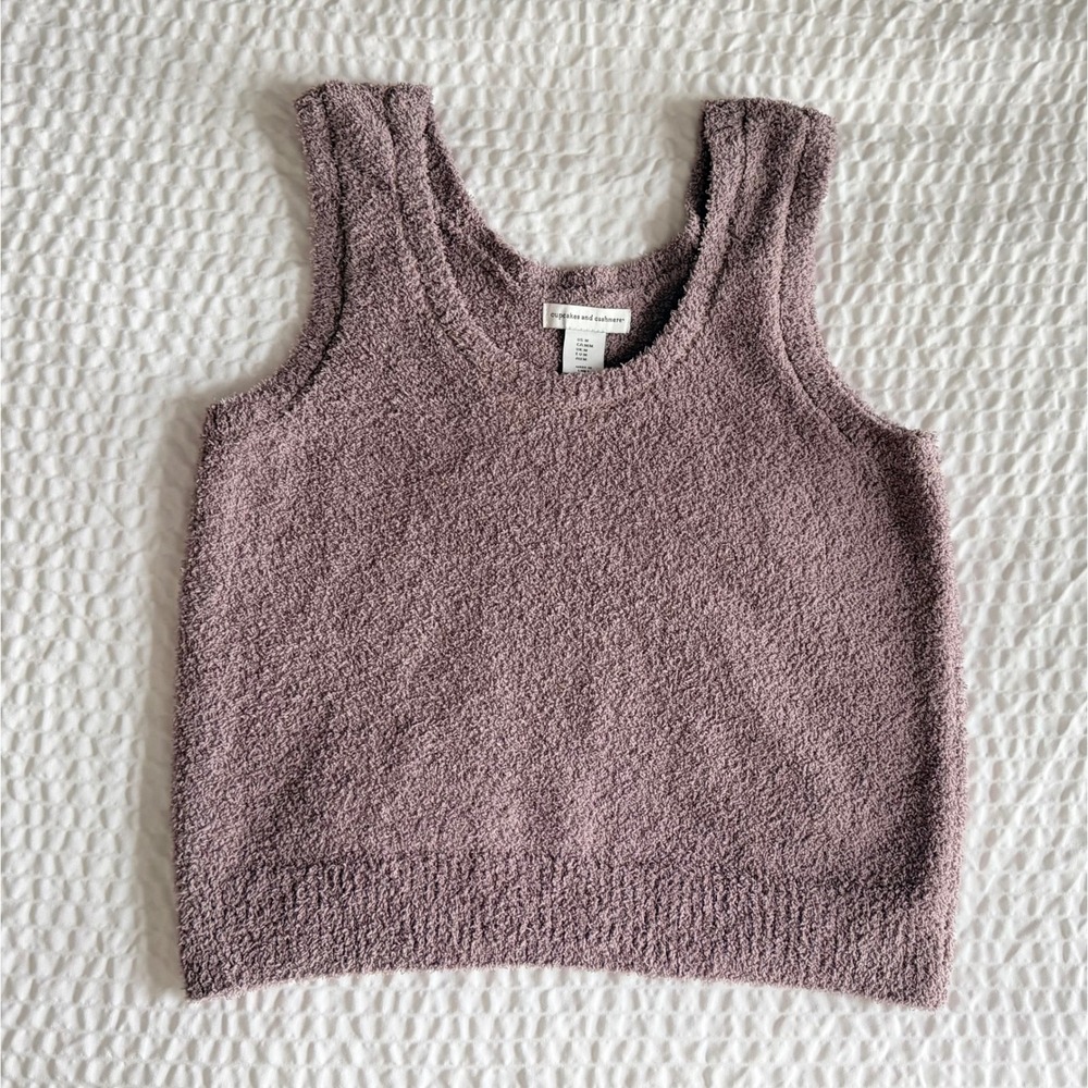 Cupcakes & Cashmere Fuzzy Sweater Tank Medium Mauve Cozy Bouclé Plush Knit